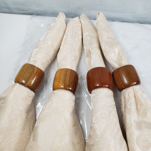 Ralph Lauren Home Cotton Blend Tan Paisley Damask Cream Set of 4 Dinner Napkins - Picture 13 of 13